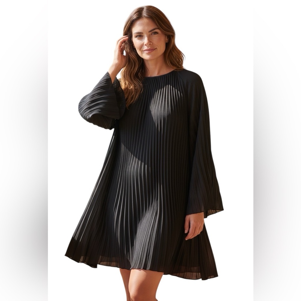 Alice + Olivia Scoop Silk Black Pleated Wedding Guest Cocktail Party Dress S - Picture 2 of 13